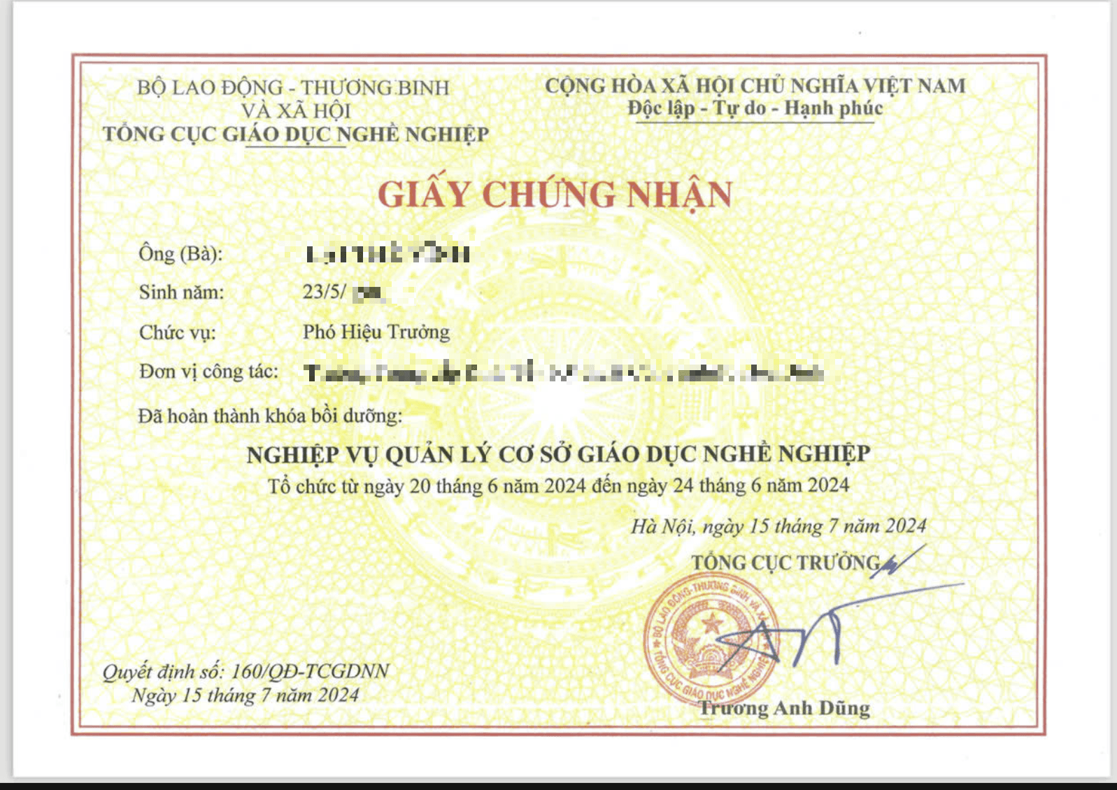 Tuyển sinh lớp nghiệp vụ quản lý cơ sở giáo dục nghề nghiệp – 2024
