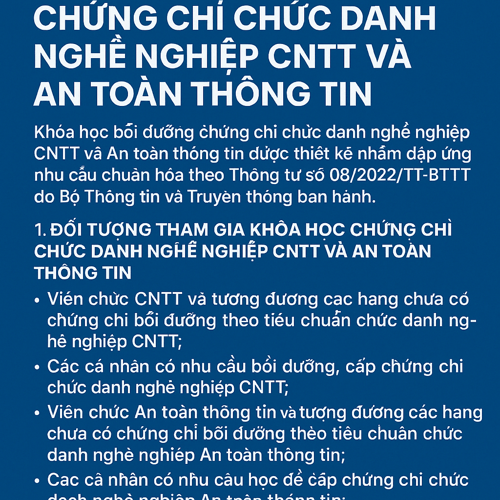 Khóa học bồi dưỡng chứng chỉ chức danh nghề nghiệp CNTT và An toàn thông tin 2025