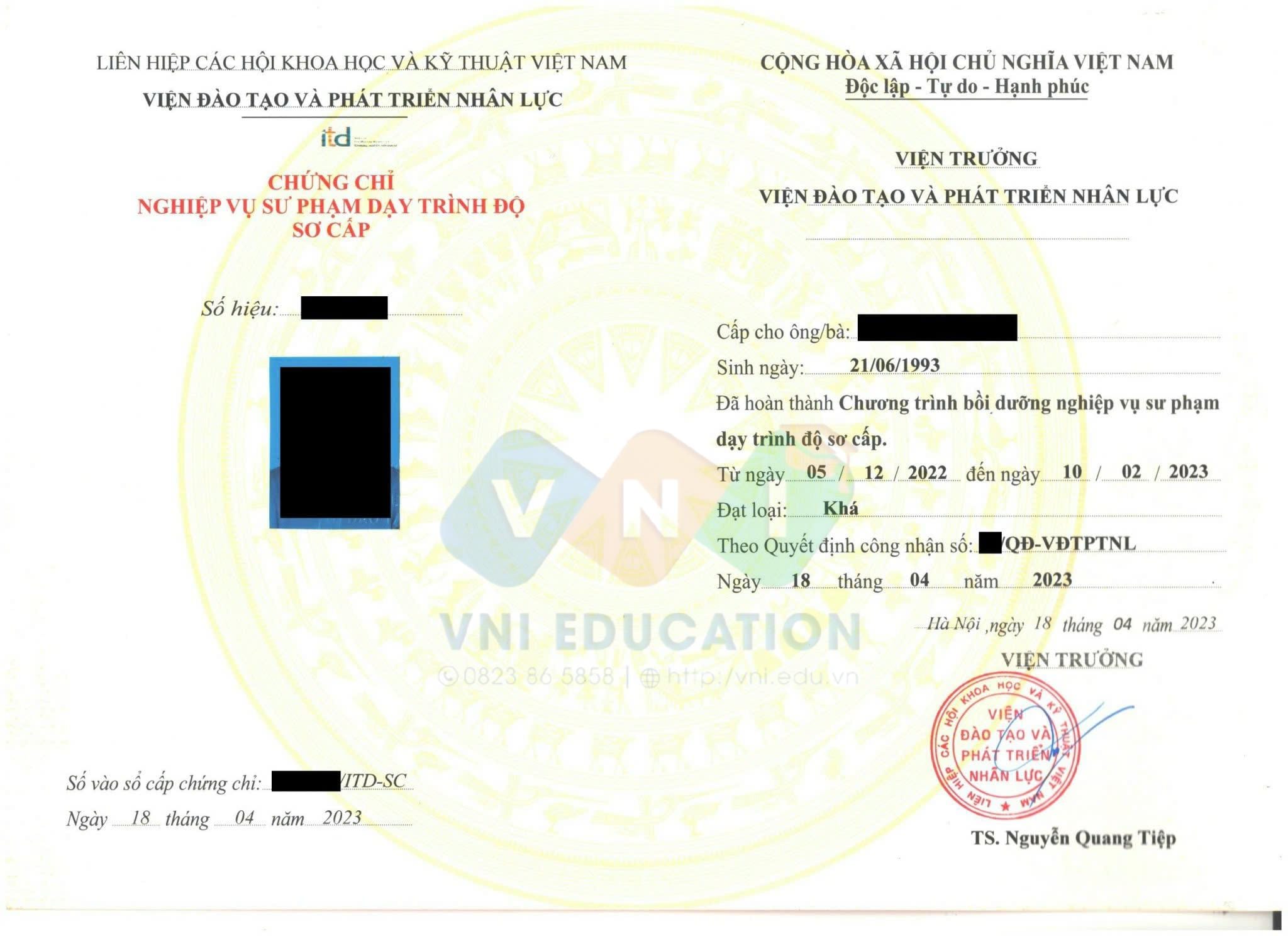 Nghiệp vụ sư phạm dạy nghề sơ cấp