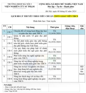 Lịch học chức năng nghề nghiệp giáo viên THCS