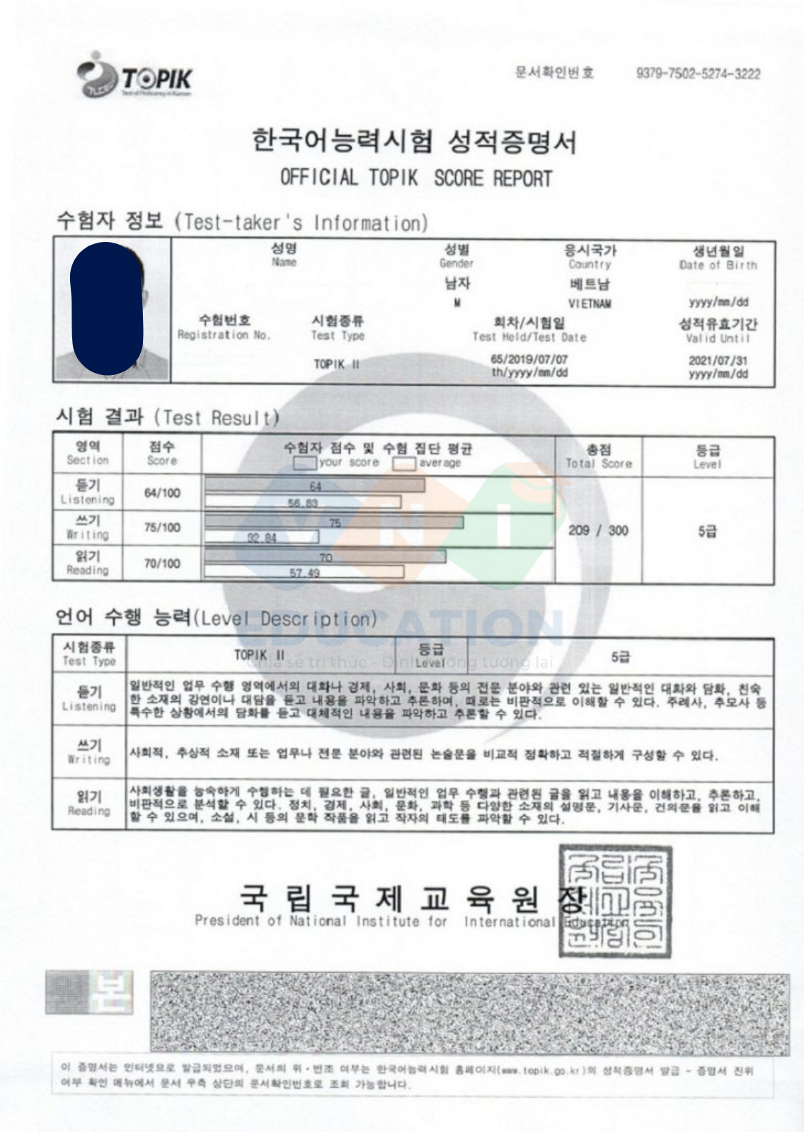 Chứng chỉ TOPIK