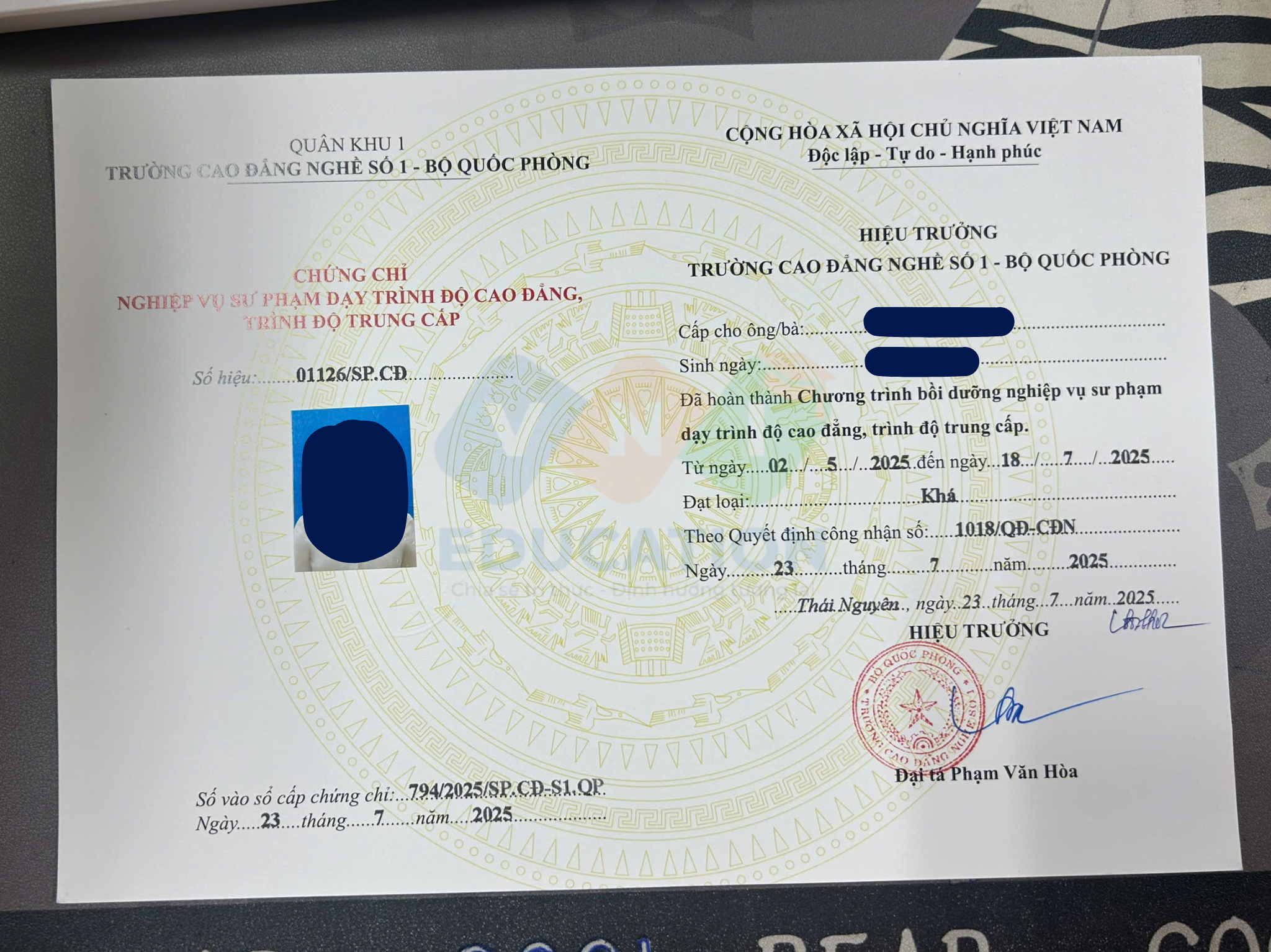 Chứng chỉ Nghiệp vụ Sư phạm Trung cấp, Cao đẳng