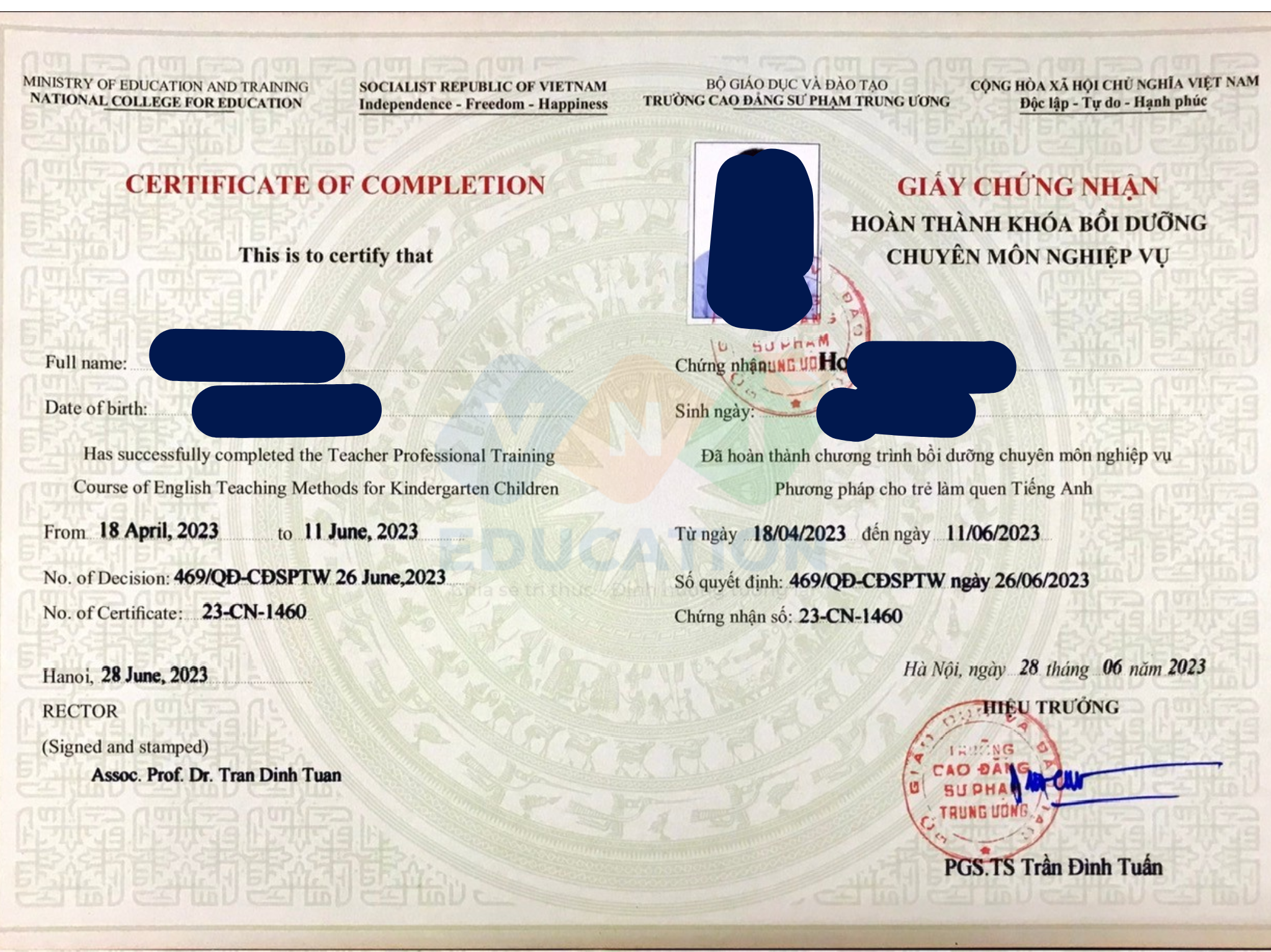 chứng chỉ Phương pháp làm quen với tiếng Anh dành cho trẻ em 