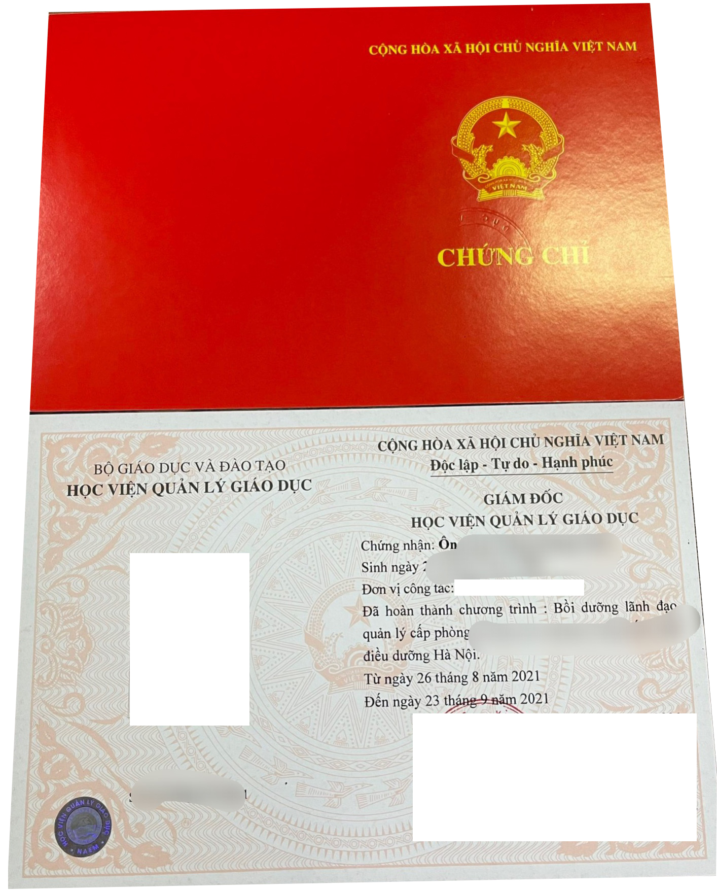 chứng chỉ lãnh đạo cấp phòng 