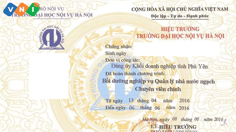 chứng chỉ khóa học quản lý nhà nước ngạch chuyên viên chính