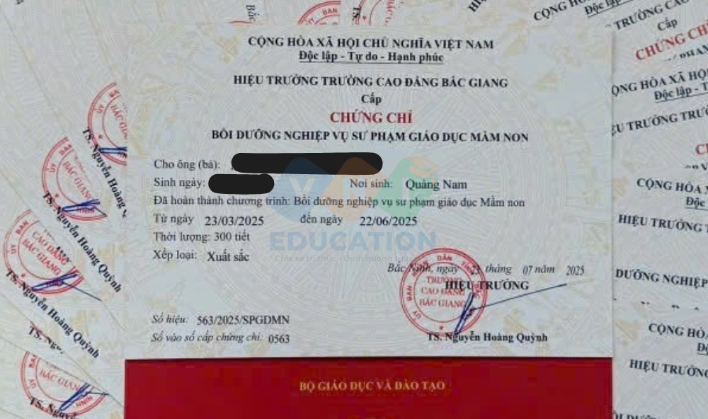 Chứng chỉ NVSP mầm non cho giáo viên tương lai
