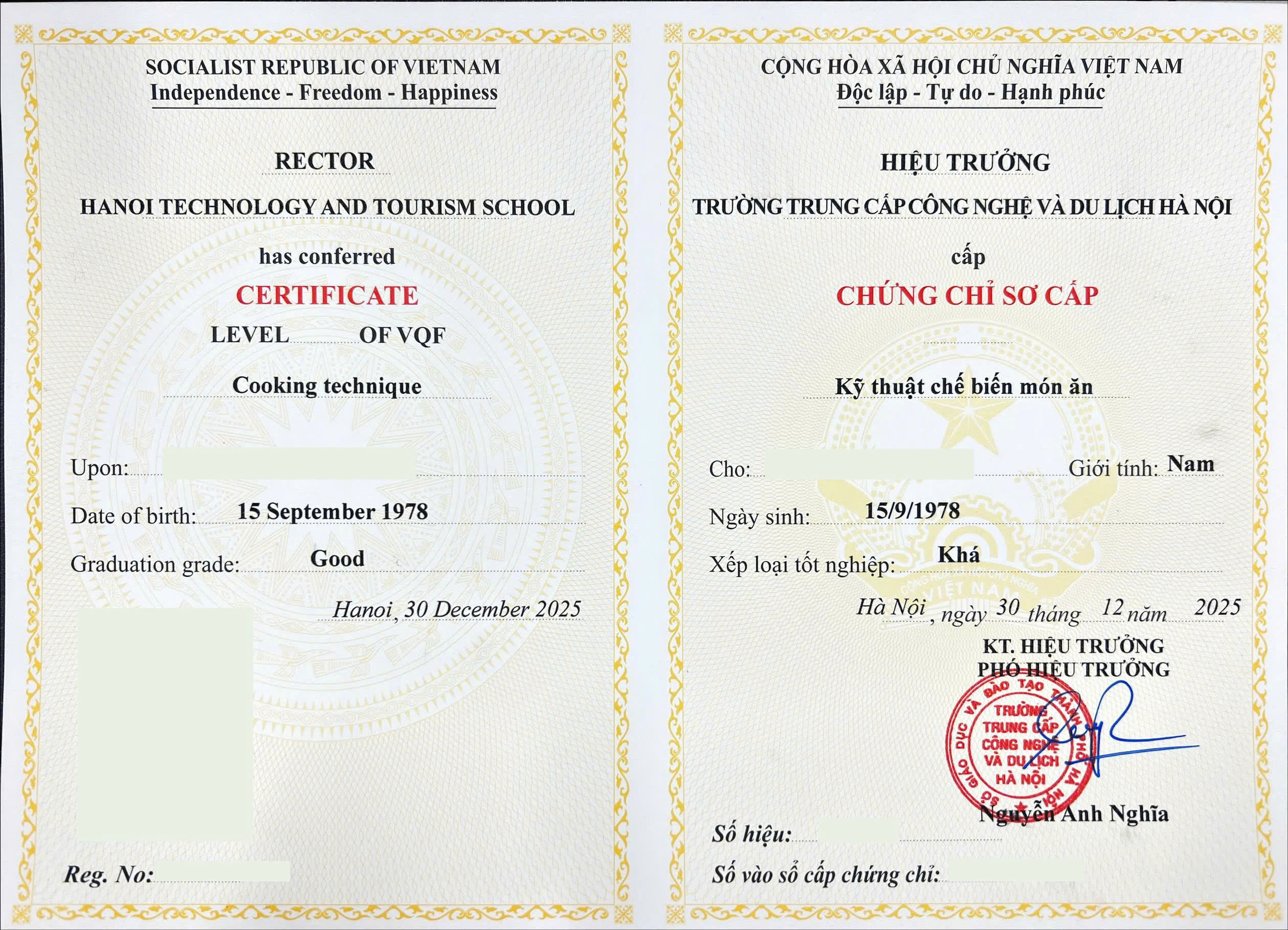 chứng chỉ Kỹ thuật chế biến món ăn