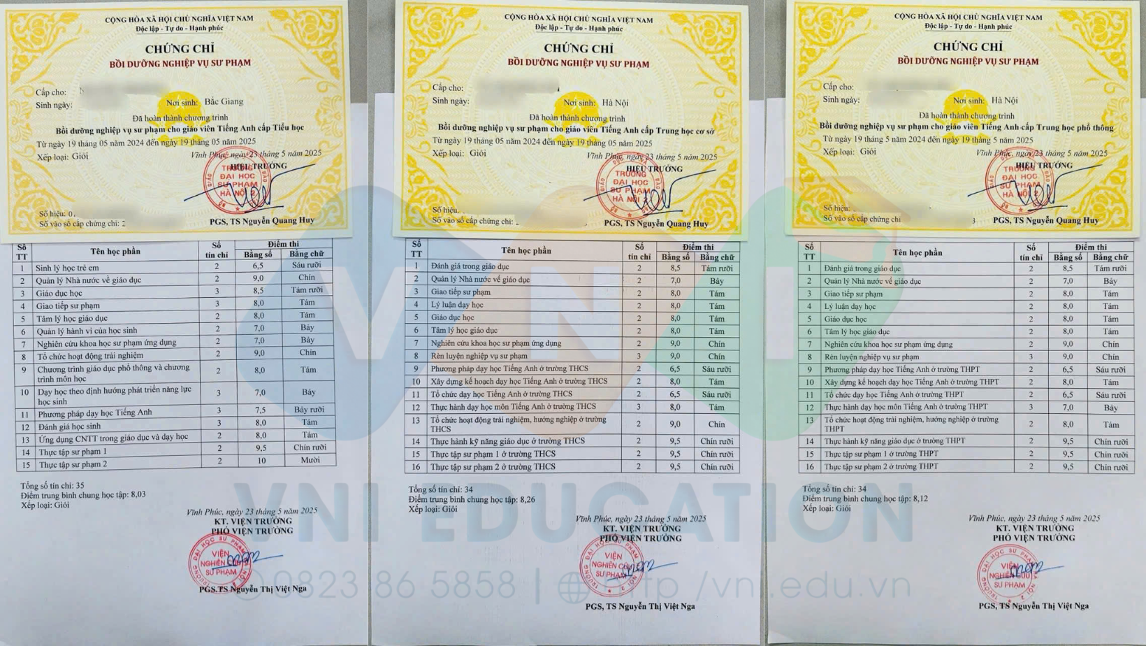 chứng chỉ nghiệp vụ sư phạm các cấp TH/THCS/THPT