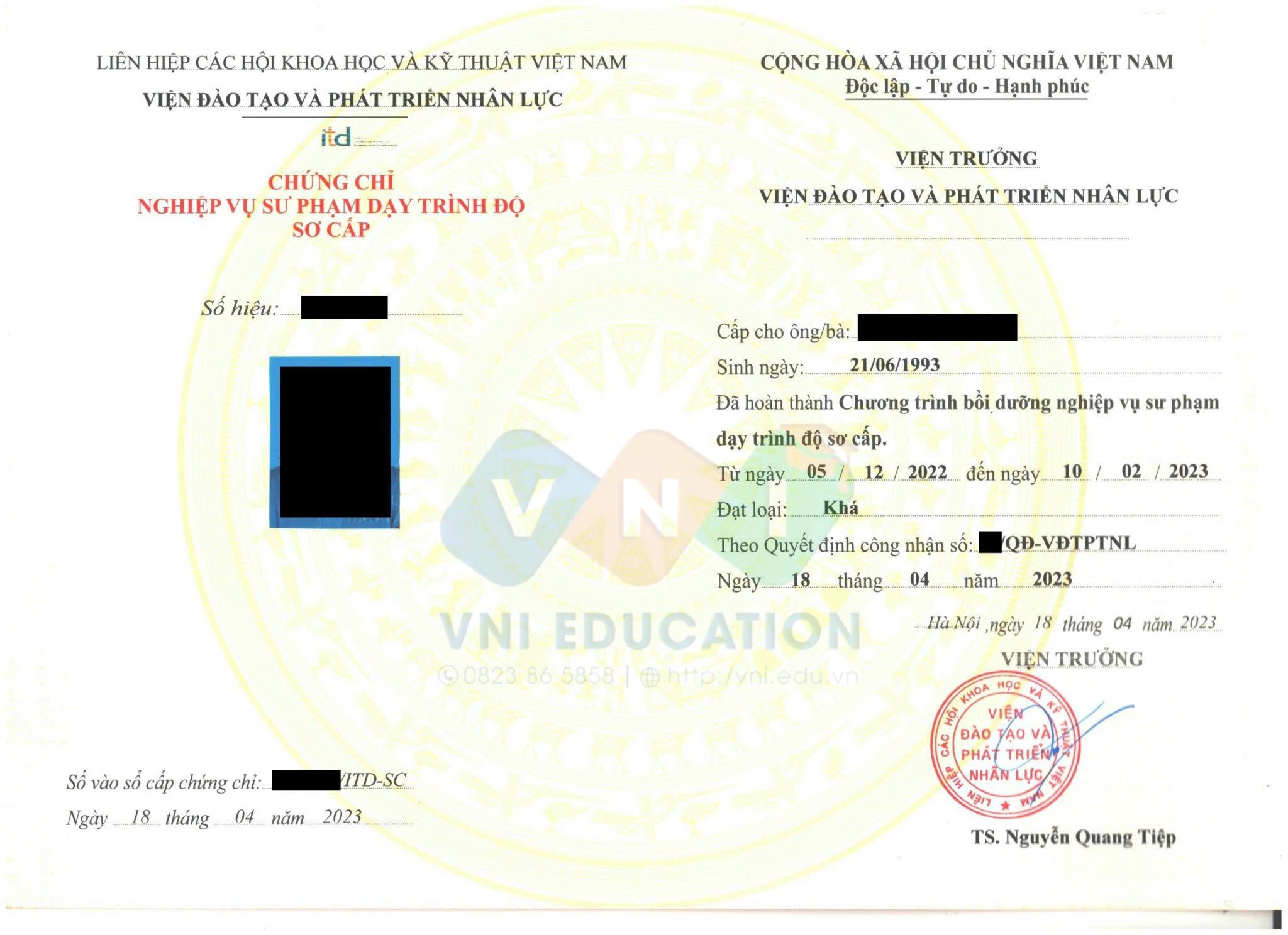Chứng chỉ Nghiệp vụ sư phạm dạy Nghề 