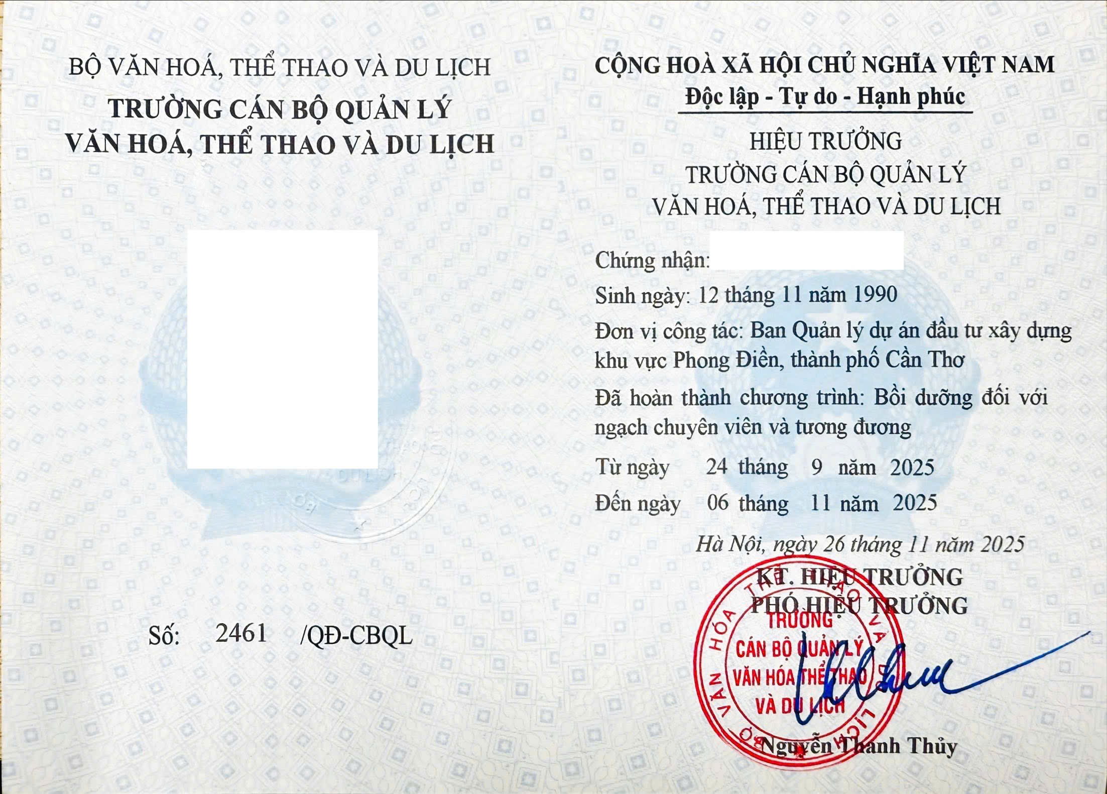 Chứng chỉ chuyên viên