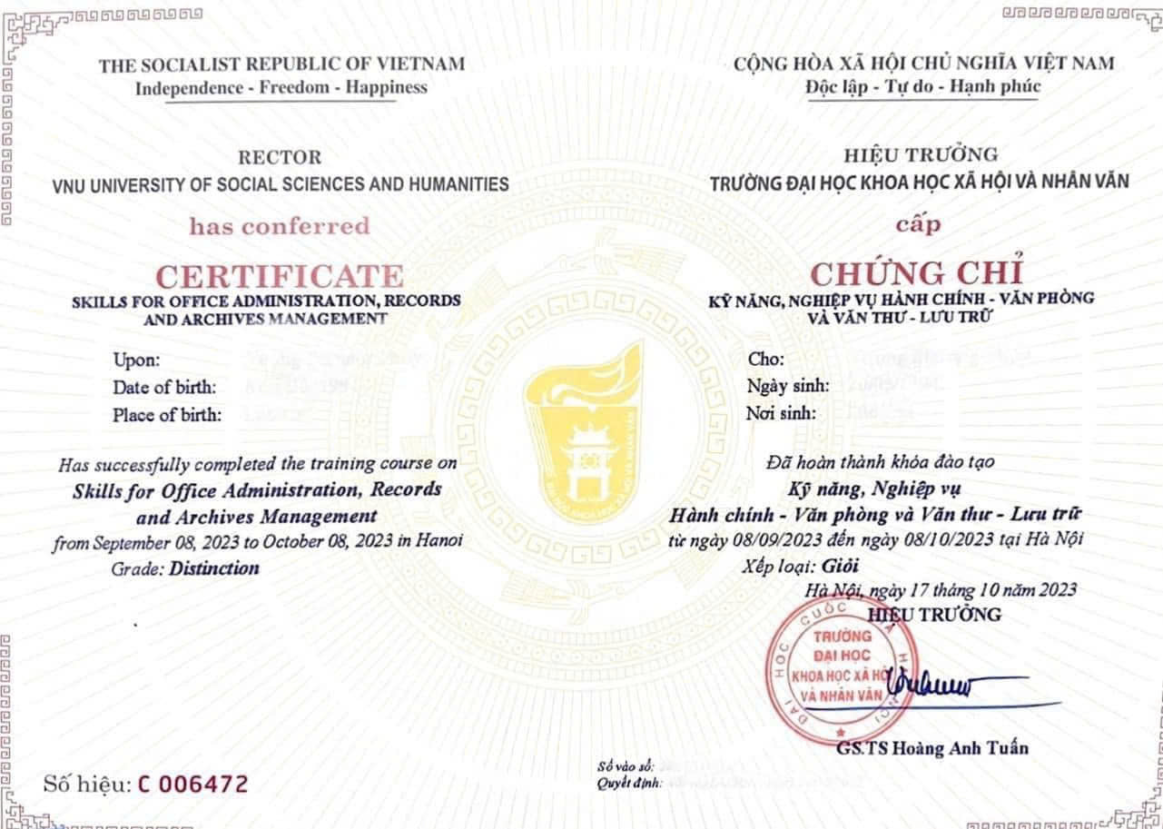 Chứng chỉ hành chính văn phòng