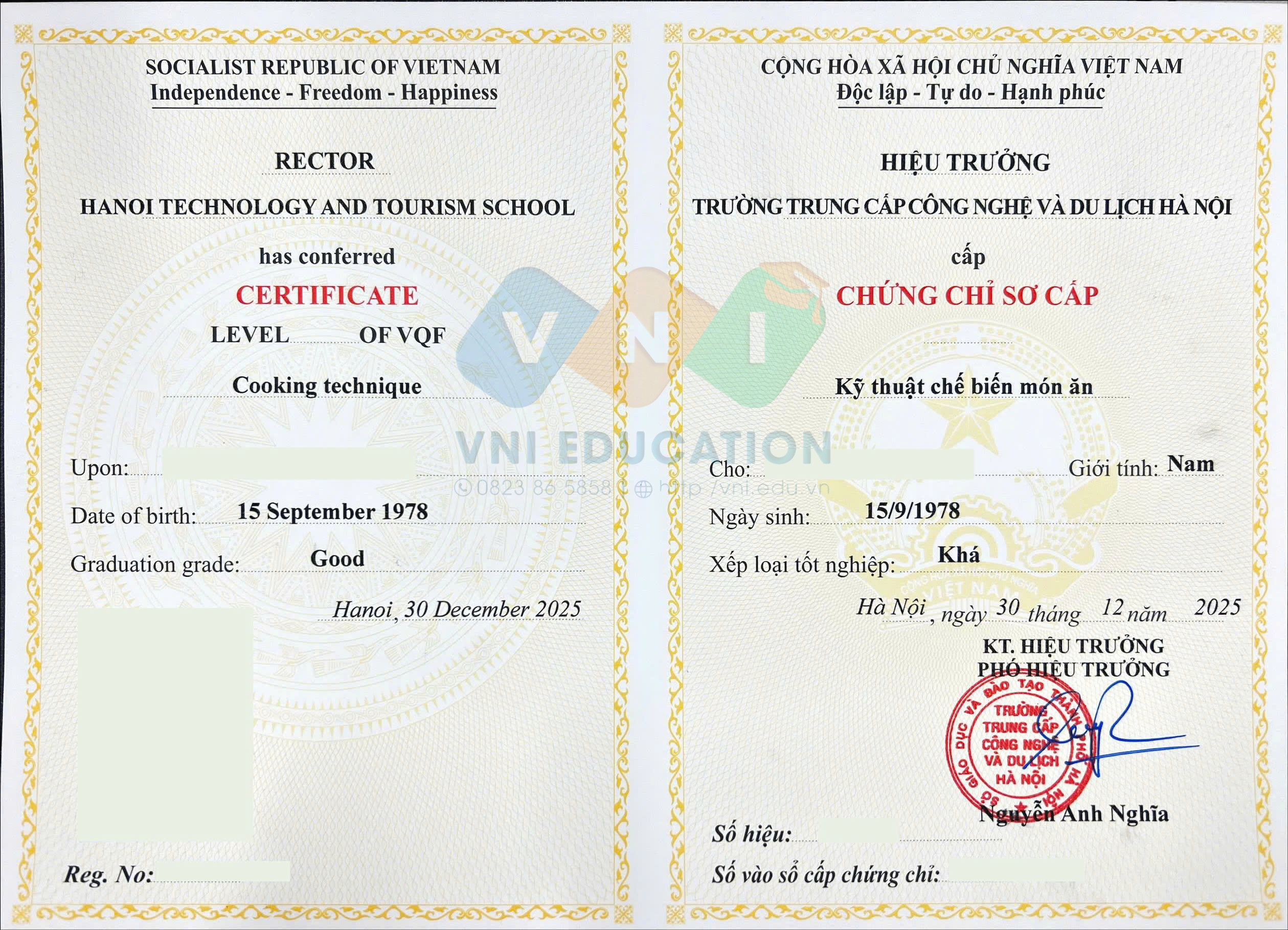 Chứng chỉ Kỹ thuật chế biến món ăn