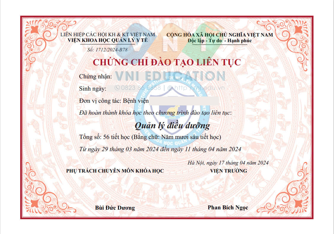 Chứng chỉ Quản lý điều dưỡng