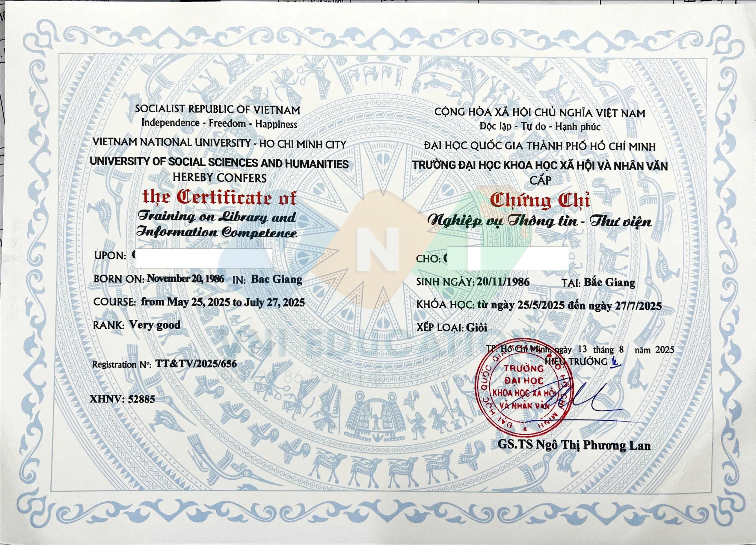 Chứng chỉ Thông tin thư viện