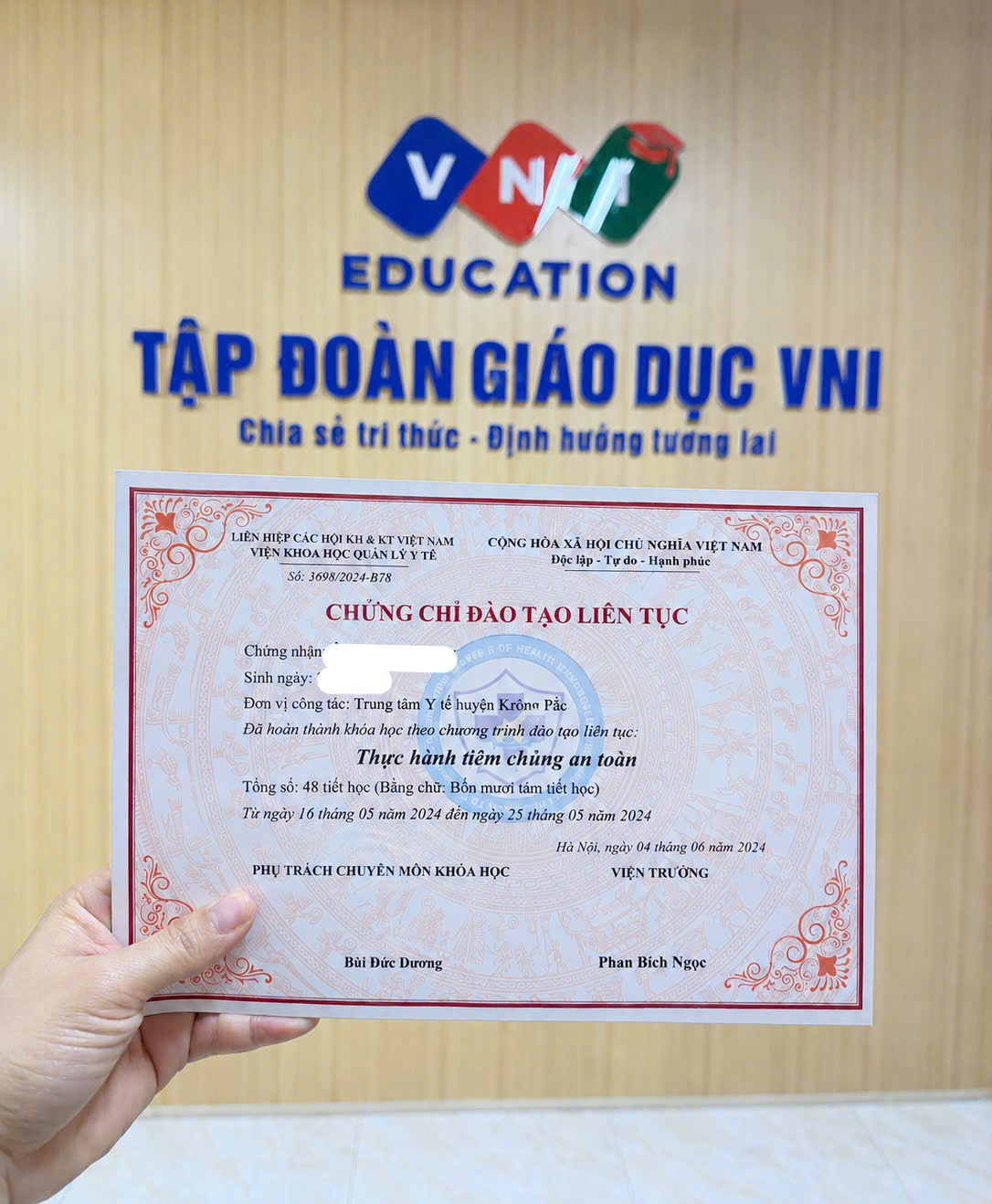 chứng chỉ thực hành tiểm chủng an toàn