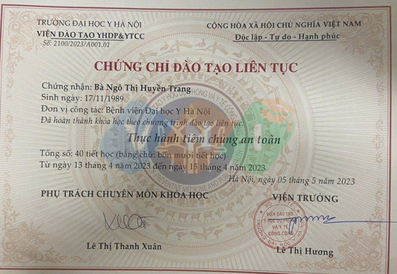 chứng chỉ thực hành tiêm chủng an toàn