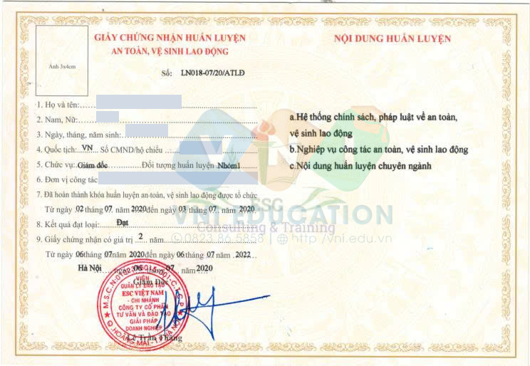 Huấn luyện An toàn lao động nhóm 1, 2, 6